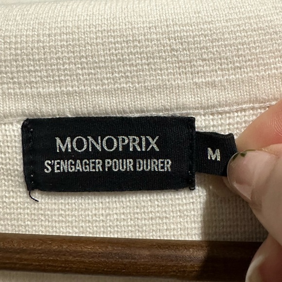 MONOPRIX Striped 100% Cotton Collared Vneck Cropped Long Sleeve Size M - Picture 6 of 6